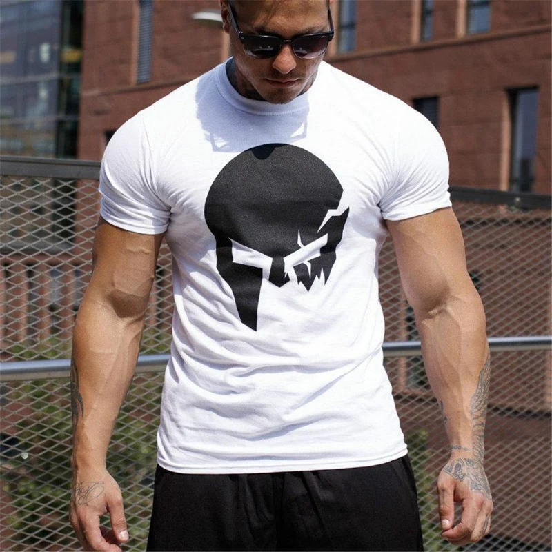 Mode Schädel Druck Baumwolle T-Shirt Männer Turnhallen Fitness Slim T-Shirt Mann Sommer New Casual Kurzarm T-Shirts Top Männer Markenkleidung