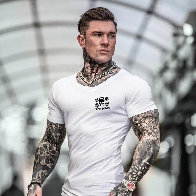Männer Kurzarm T-Shirt mit O-Ausschnitt Sommer Casual Fashion Skinny T-Shirts Turnhallen Fitness Workout T-Shirts Crossfit Markenkleidung