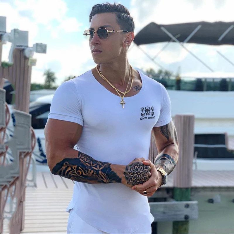 Männer Kurzarm T-Shirt mit O-Ausschnitt Sommer Casual Fashion Skinny T-Shirts Turnhallen Fitness Workout T-Shirts Crossfit Markenkleidung