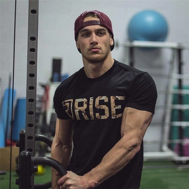 Herren Kurzarm Baumwolle T-Shirt Sommer Casual Fashion Slim Print T-Shirt Crossfit Turnhallen Fitness Workout T-Shirts Top Kleidung