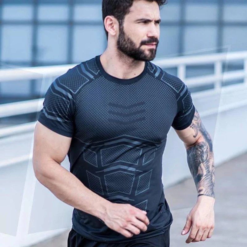 Männer Fitness Fitness T-Shirt Kompression Skinny Bodybuilding T-Shirt Muskel иуди Männlich Sommer Casual Workout Tee Tops Markenkleidung