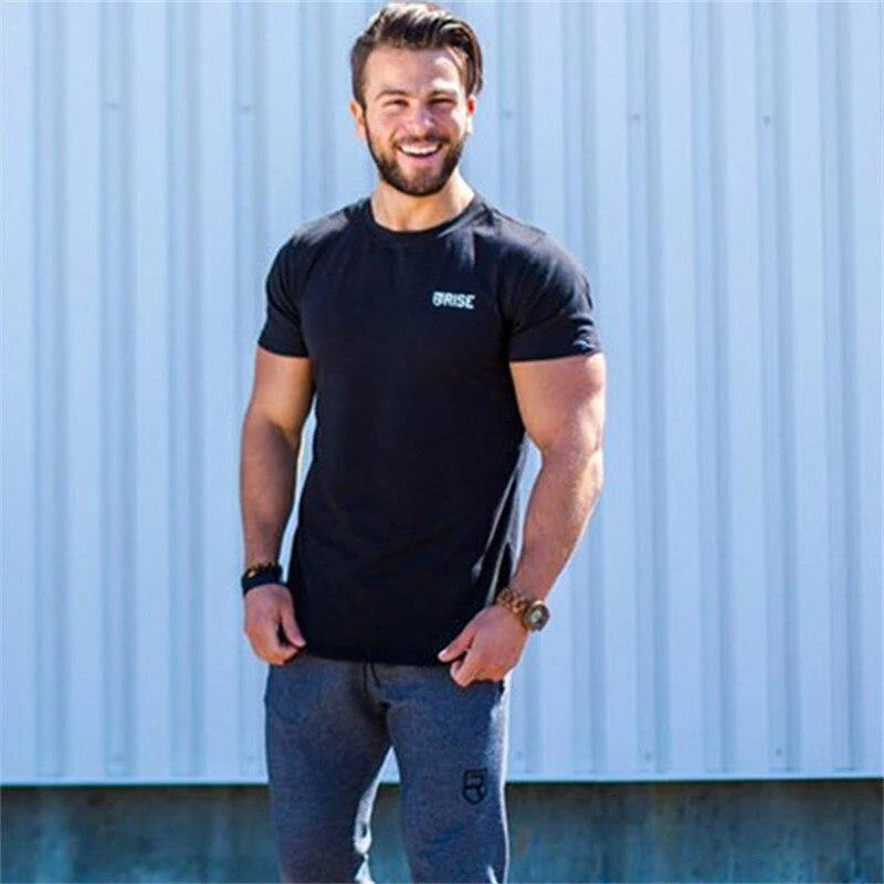 Männer Kurzarm Baumwolle T-Shirt New Casual Schwarz Solid Slim T-Shirt Männlich Jogger Gyms Fitness Bodybuilding Workout T-Shirts Tops