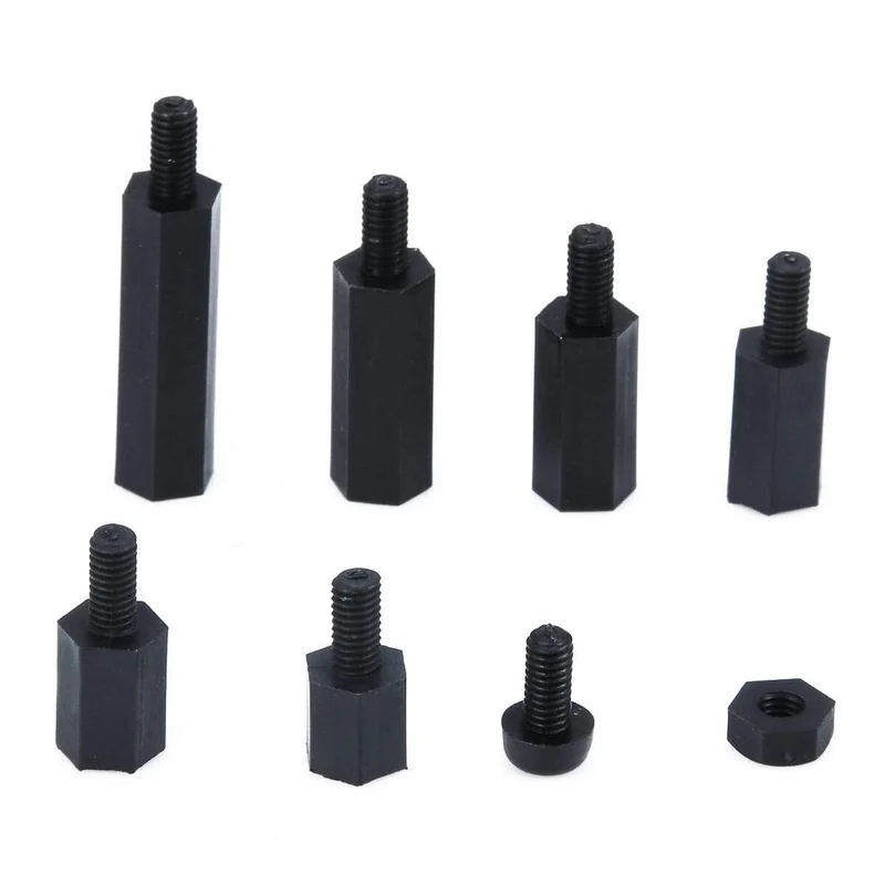 180 Stück praktische schwarze M3-Nylon-Sechskant-Abstandshalter, Schraubenmutter, Abstandsset, Befestigungselemente mit Kunststoffbox für PC-Board-Elektronik, Computer