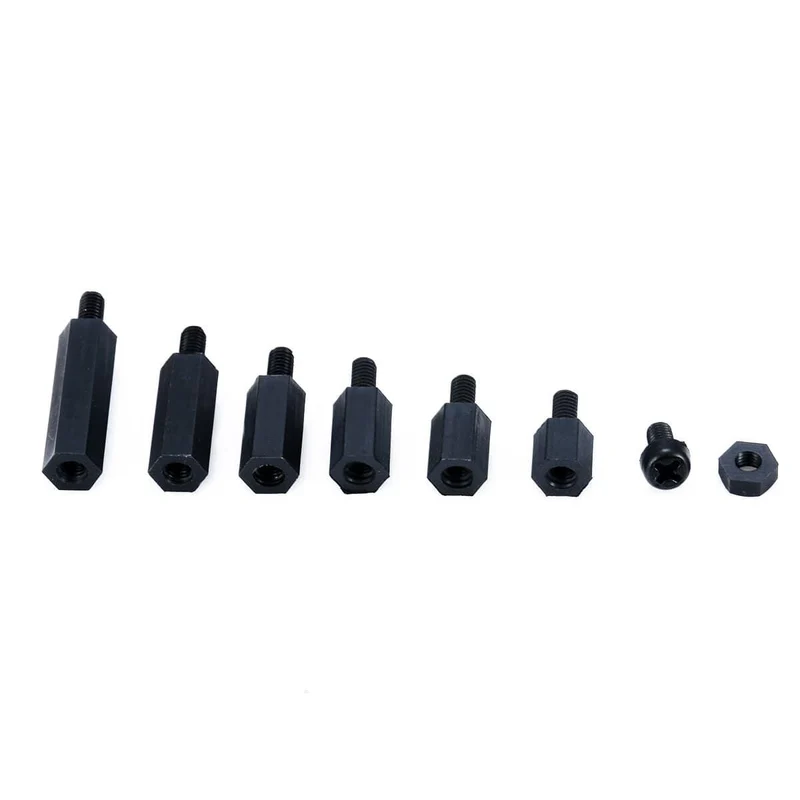 180 Stück praktische schwarze M3-Nylon-Sechskant-Abstandshalter, Schraubenmutter, Abstandsset, Befestigungselemente mit Kunststoffbox für PC-Board-Elektronik, Computer