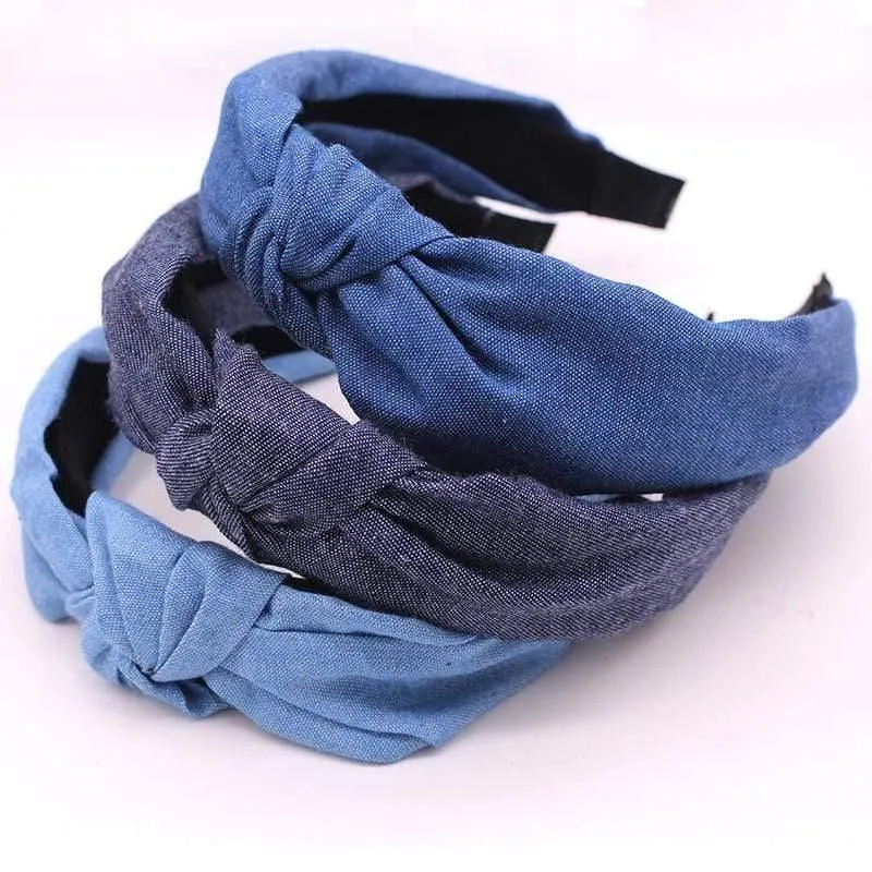 Weibliche böhmische Vintage Baumwolle Denim Stoff geknotet Stirnband Frauen Kopf tragen Accessoires