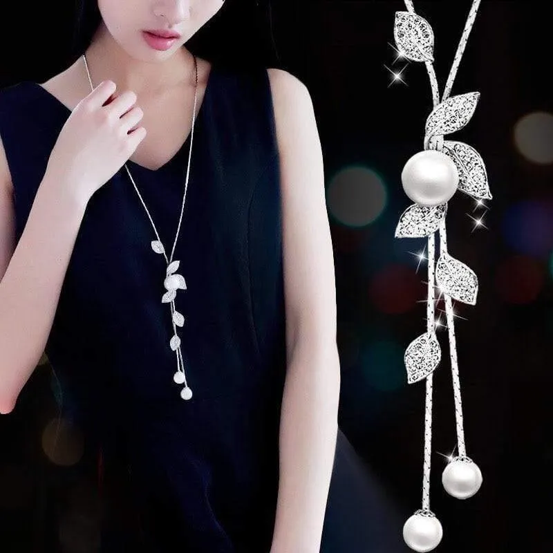 Mode Elegante simulierte Perle Choker Halsketten für Frauen Silber Farbkette Lange Halskette Anhänger Schmuck Accessoires Trendy