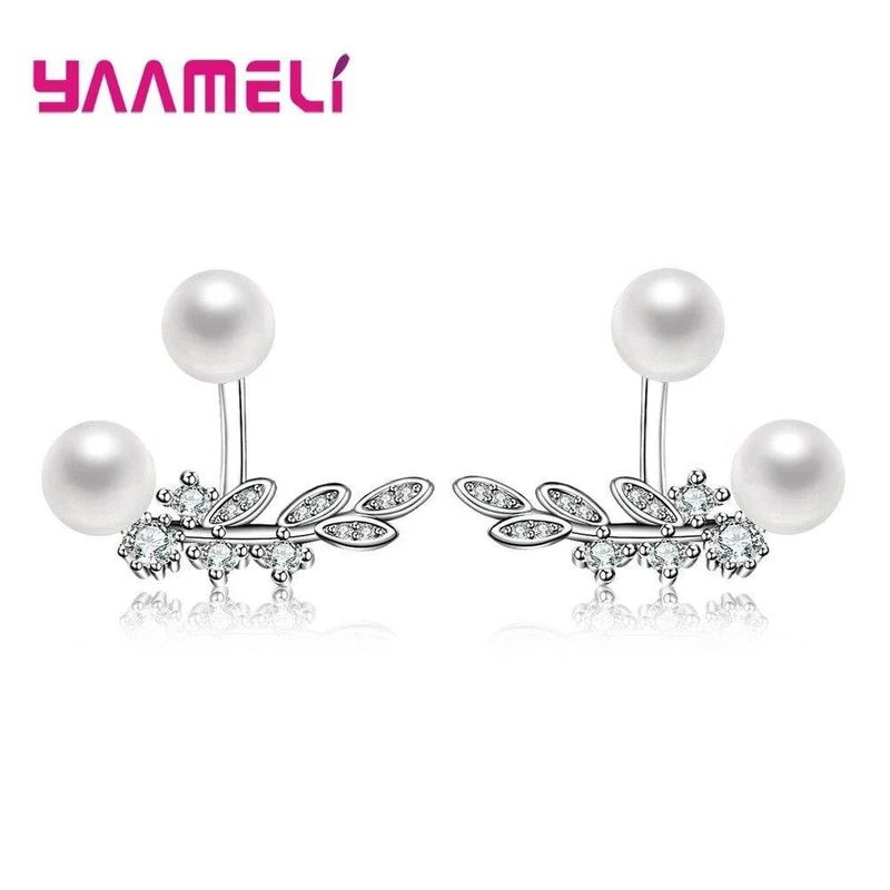 Frauen Ohrstecker 925 Sterling Silber mit 5A Grade Cubic Zircon Pearl Ear Brincos Hochzeitsfeier Zubehör Geschenk
