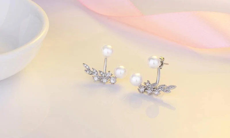 Frauen Ohrstecker 925 Sterling Silber mit 5A Grade Cubic Zircon Pearl Ear Brincos Hochzeitsfeier Zubehör Geschenk