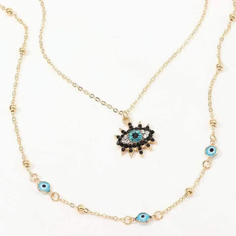 Vintage Mode Evil Eye Halskette Anhänger Schlüsselbein Kette Statement Lange Halskette Frauen Zubehör Kragen De Moda Bijoux Femme (Gold)