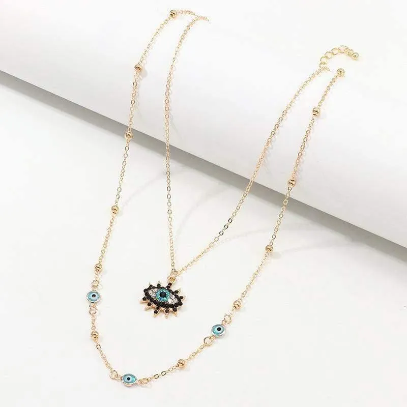 Vintage Mode Evil Eye Halskette Anhänger Schlüsselbein Kette Statement Lange Halskette Frauen Zubehör Kragen De Moda Bijoux Femme (Gold)