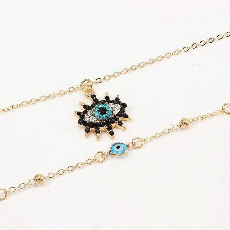 Vintage Mode Evil Eye Halskette Anhänger Schlüsselbein Kette Statement Lange Halskette Frauen Zubehör Kragen De Moda Bijoux Femme (Gold)