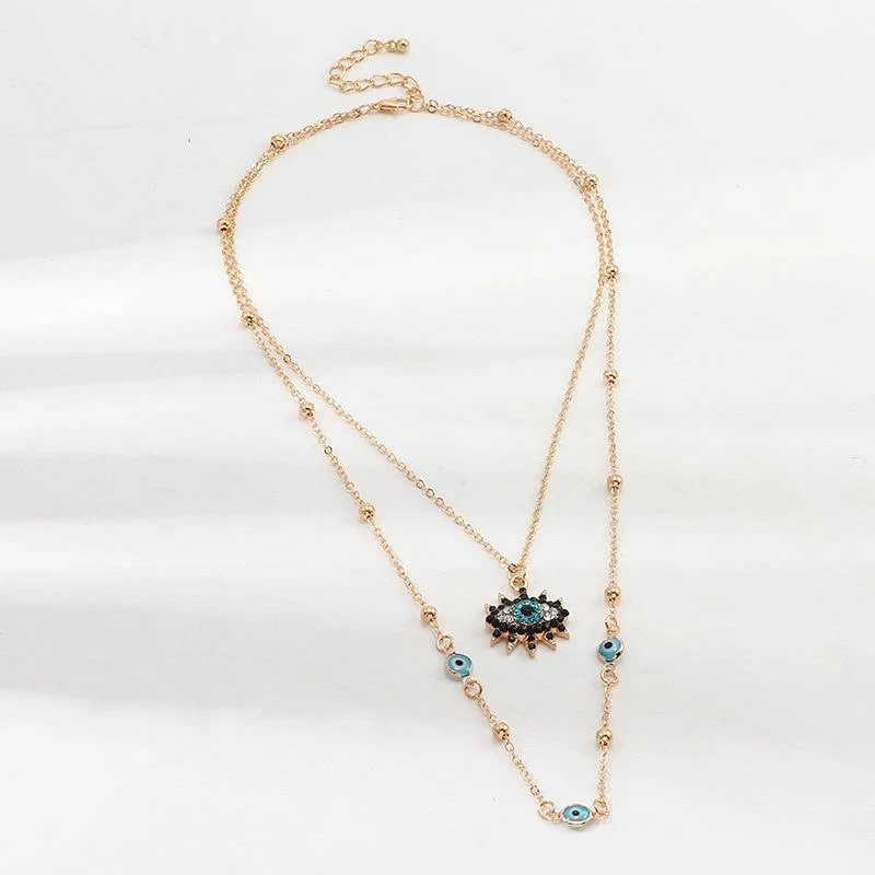 Vintage Mode Evil Eye Halskette Anhänger Schlüsselbein Kette Statement Lange Halskette Frauen Zubehör Kragen De Moda Bijoux Femme (Gold)