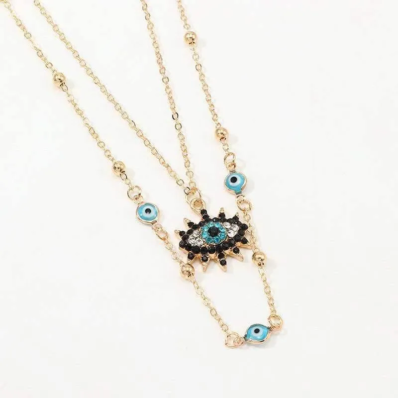 Vintage Mode Evil Eye Halskette Anhänger Schlüsselbein Kette Statement Lange Halskette Frauen Zubehör Kragen De Moda Bijoux Femme (Gold)