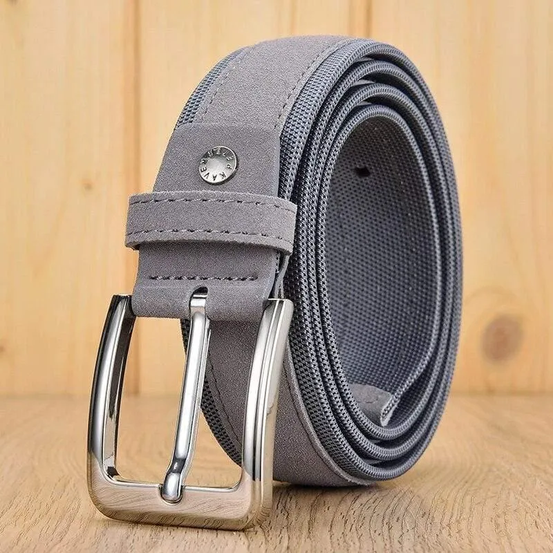 Herren-Wildledergürtel mit Oxford-Stoffband, echtes Leder, luxuriöse Dornschließe, blau, Gürtel für Männer, 3.5 cm und 4.0 cm Breite