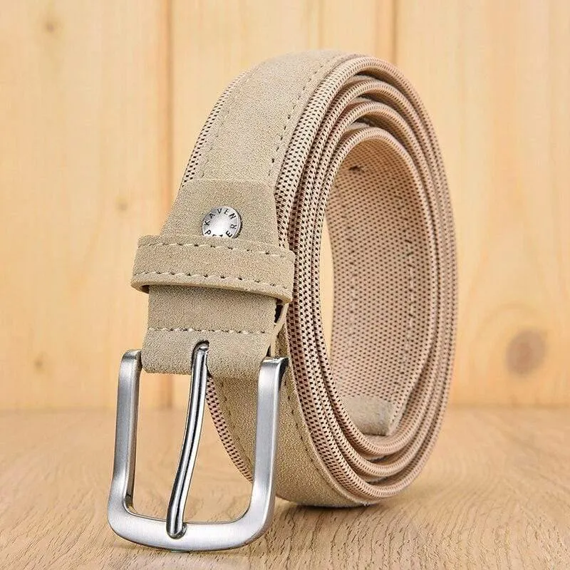 Herren-Wildledergürtel mit Oxford-Stoffband, echtes Leder, luxuriöse Dornschließe, blau, Gürtel für Männer, 3.5 cm und 4.0 cm Breite