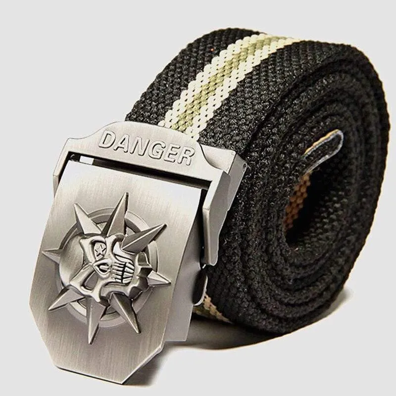 Herren Leinwandgürtel Schädel Metall Taktik Gewebter Gürtel Leinwandgürtel Freizeithose Cool Wild Geschenk Für Herren Gürtel Schädel Große Größe