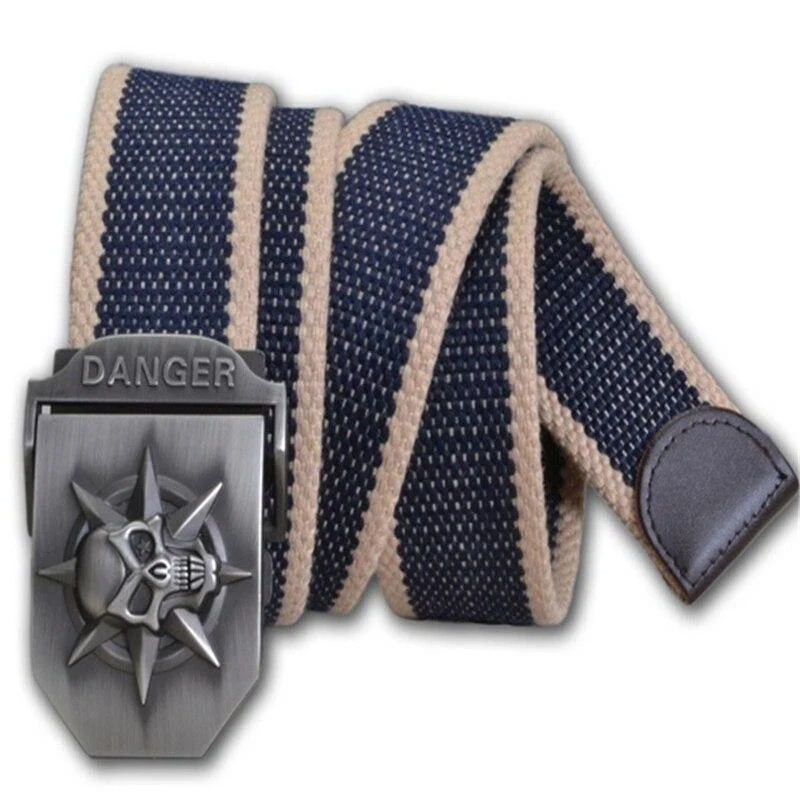 Herren Leinwandgürtel Schädel Metall Taktik Gewebter Gürtel Leinwandgürtel Freizeithose Cool Wild Geschenk Für Herren Gürtel Schädel Große Größe