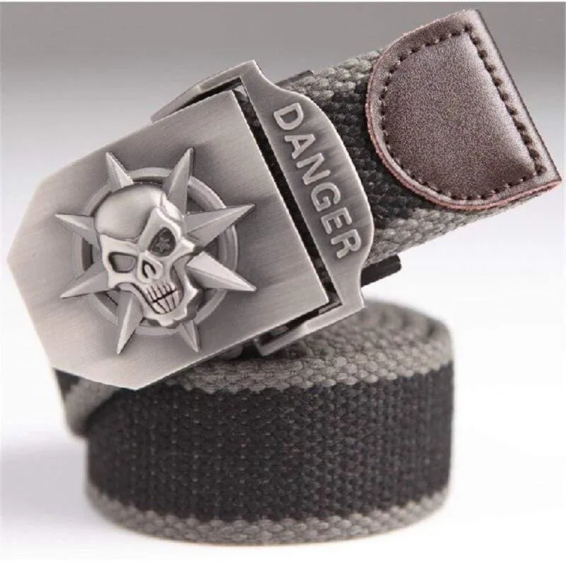 Herren Leinwandgürtel Schädel Metall Taktik Gewebter Gürtel Leinwandgürtel Freizeithose Cool Wild Geschenk Für Herren Gürtel Schädel Große Größe
