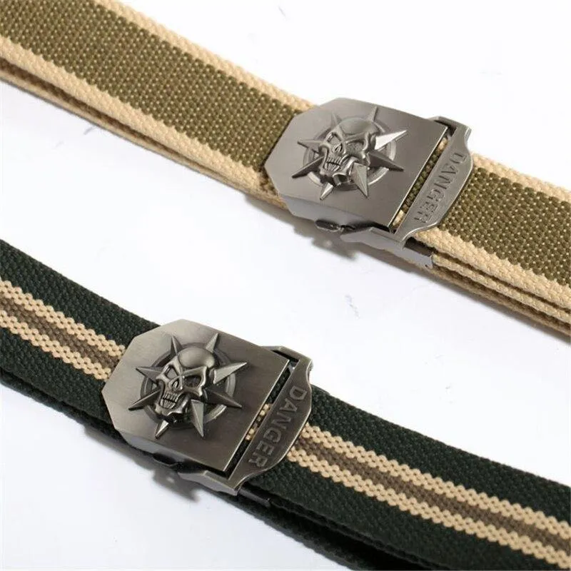 Herren Leinwandgürtel Schädel Metall Taktik Gewebter Gürtel Leinwandgürtel Freizeithose Cool Wild Geschenk Für Herren Gürtel Schädel Große Größe