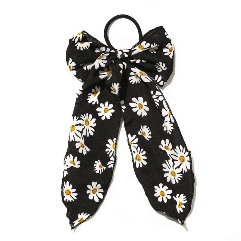Daisy Print Bogen Streamer Scrunchies Seide Elastische Haarband Für Frauen Mädchen Haar Krawatten Koreanische Süße Haar Zubehör