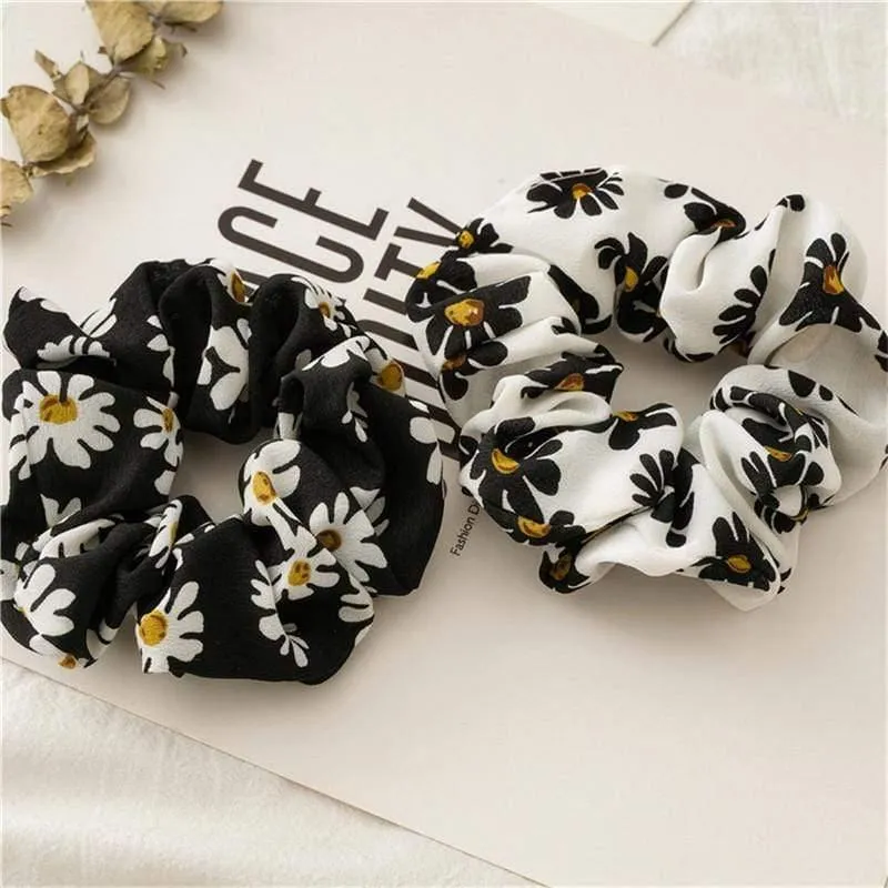 Daisy Print Bogen Streamer Scrunchies Seide Elastische Haarband Für Frauen Mädchen Haar Krawatten Koreanische Süße Haar Zubehör