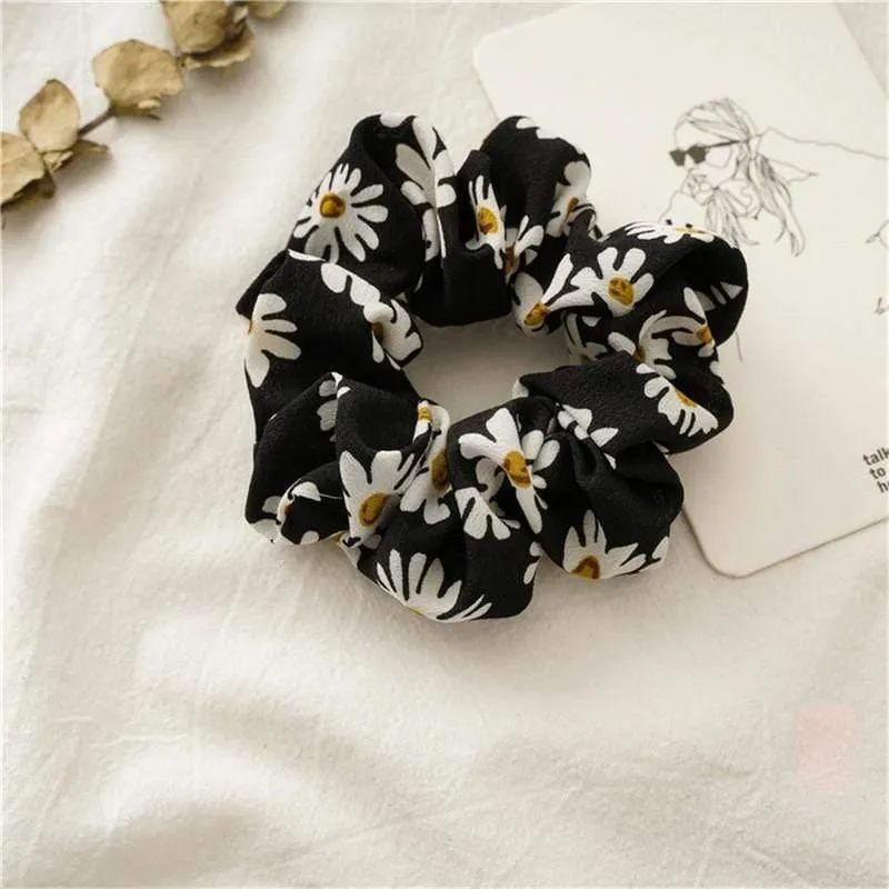 Daisy Print Bogen Streamer Scrunchies Seide Elastische Haarband Für Frauen Mädchen Haar Krawatten Koreanische Süße Haar Zubehör