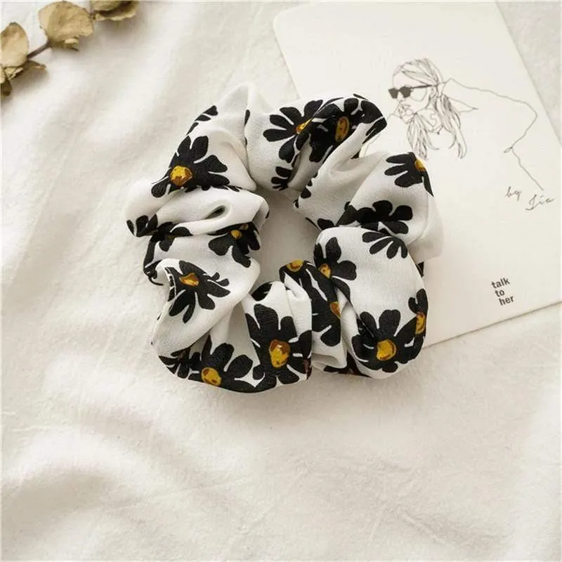 Daisy Print Bogen Streamer Scrunchies Seide Elastische Haarband Für Frauen Mädchen Haar Krawatten Koreanische Süße Haar Zubehör