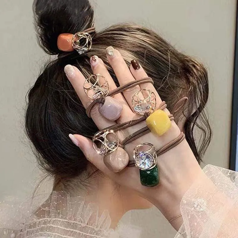 Mode Kristall Quadrat Hohl Elastische Haarbänder Rosa Grün Gelb Gummiband Geometrisch Für Frauen Gummi Haarschmuck Geschenk