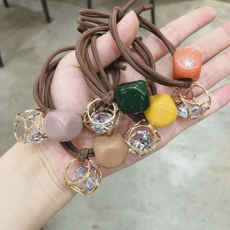 Mode Kristall Quadrat Hohl Elastische Haarbänder Rosa Grün Gelb Gummiband Geometrisch Für Frauen Gummi Haarschmuck Geschenk