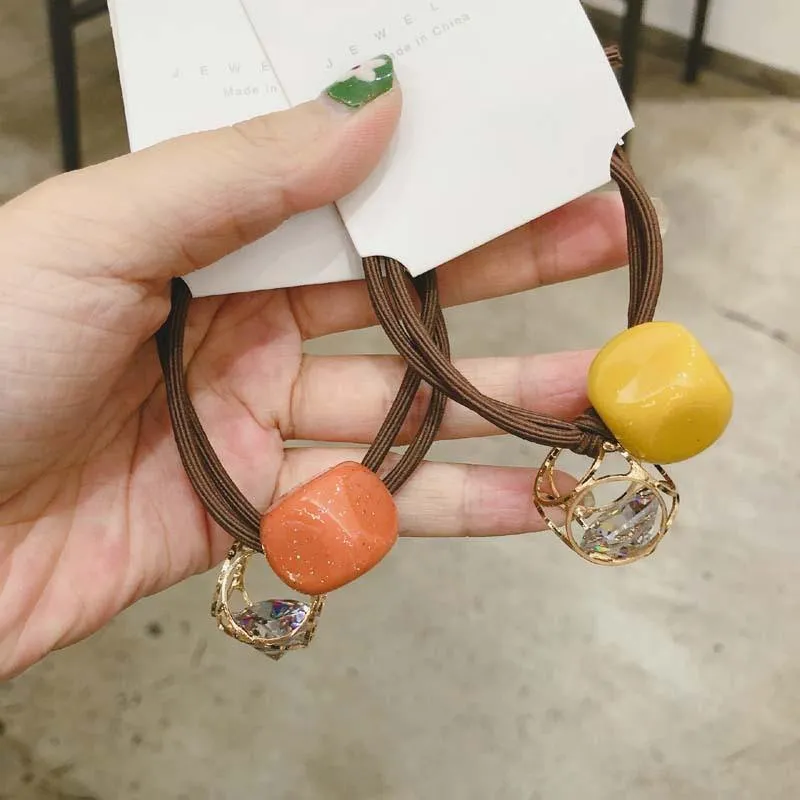Mode Kristall Quadrat Hohl Elastische Haarbänder Rosa Grün Gelb Gummiband Geometrisch Für Frauen Gummi Haarschmuck Geschenk