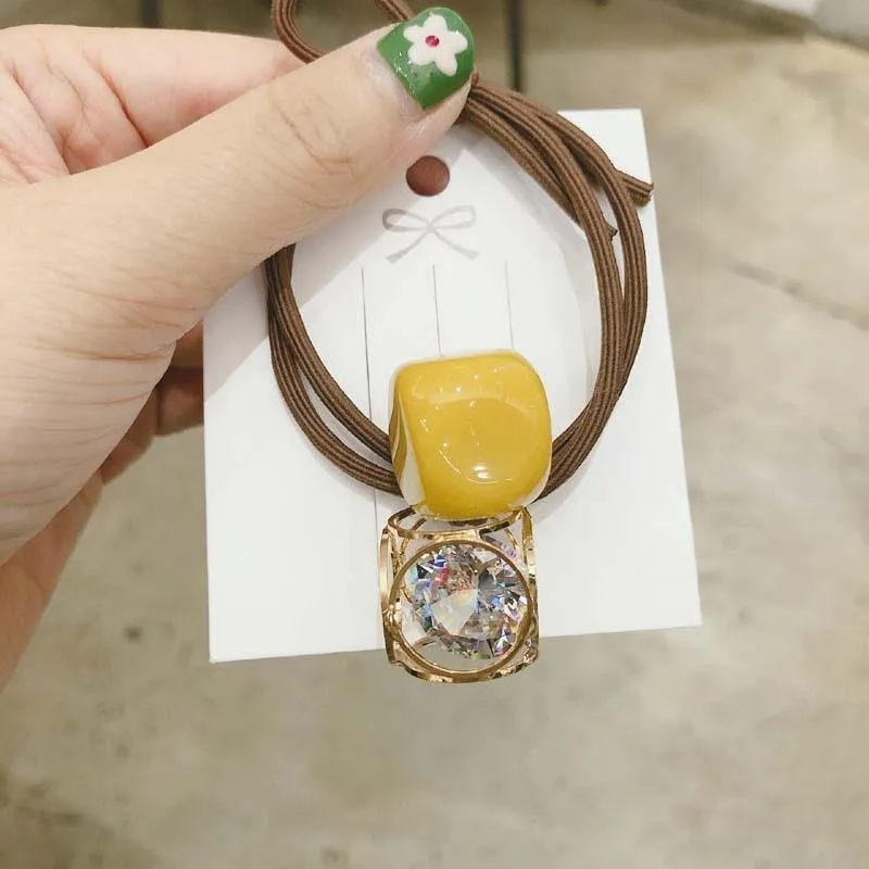Mode Kristall Quadrat Hohl Elastische Haarbänder Rosa Grün Gelb Gummiband Geometrisch Für Frauen Gummi Haarschmuck Geschenk