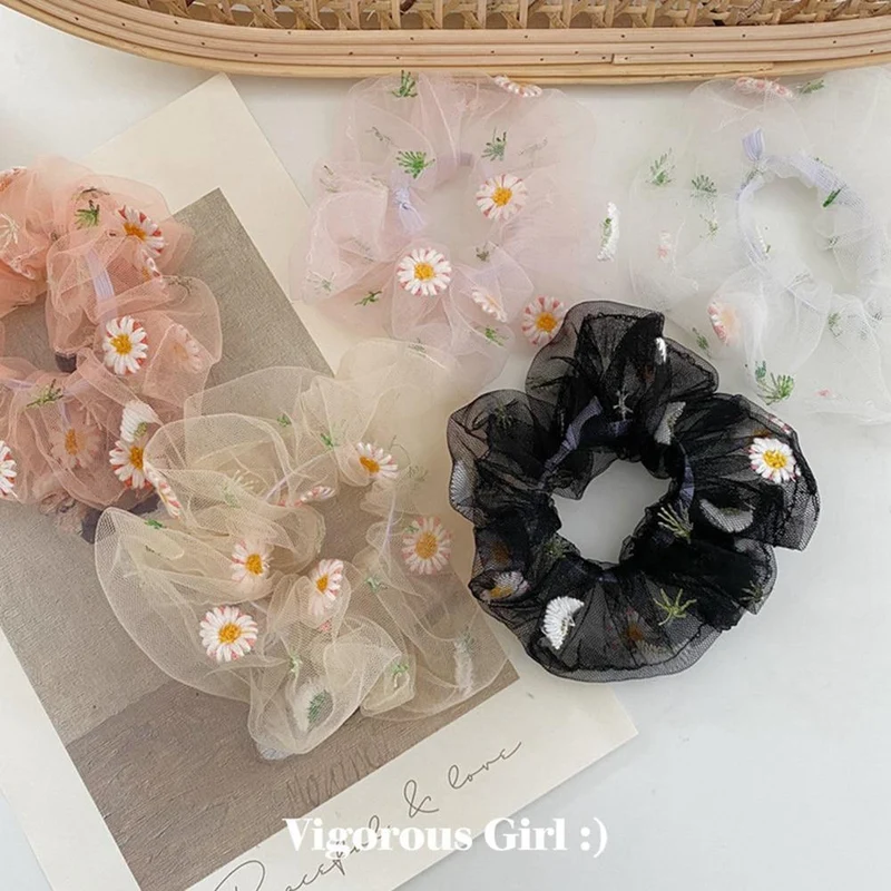 1PCS Scrunchies Haarring Daisy Floral Haargummis Seil Herbst Winter Frauen Pferdeschwanz Haarschmuck Mädchen Haarbänder Geschenke