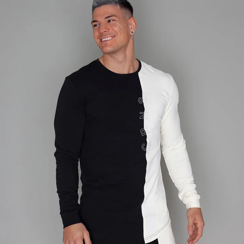 Mode Patchwork T-shirt Männer Beiläufige Dünne Langarm T Shirt Turnhallen Fitness Workout Sportliche T Tops Herbst Neue Männliche Marke bekleidung