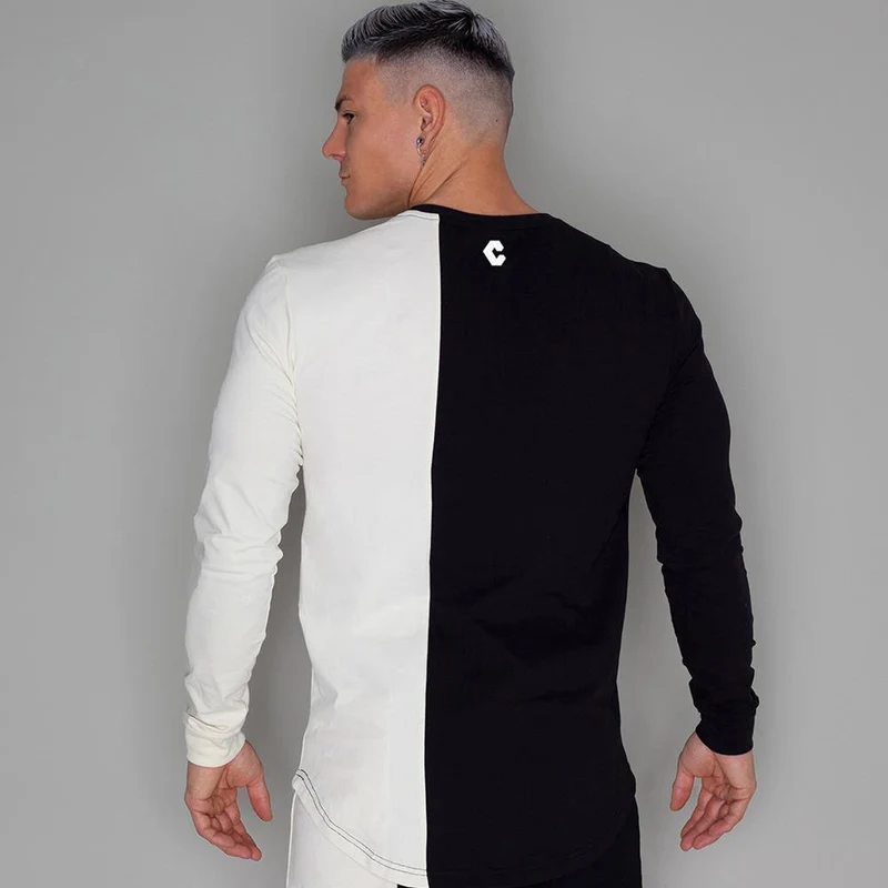 Mode Patchwork T-shirt Männer Beiläufige Dünne Langarm T Shirt Turnhallen Fitness Workout Sportliche T Tops Herbst Neue Männliche Marke bekleidung