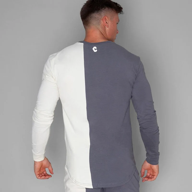 Mode Patchwork T-shirt Männer Beiläufige Dünne Langarm T Shirt Turnhallen Fitness Workout Sportliche T Tops Herbst Neue Männliche Marke bekleidung
