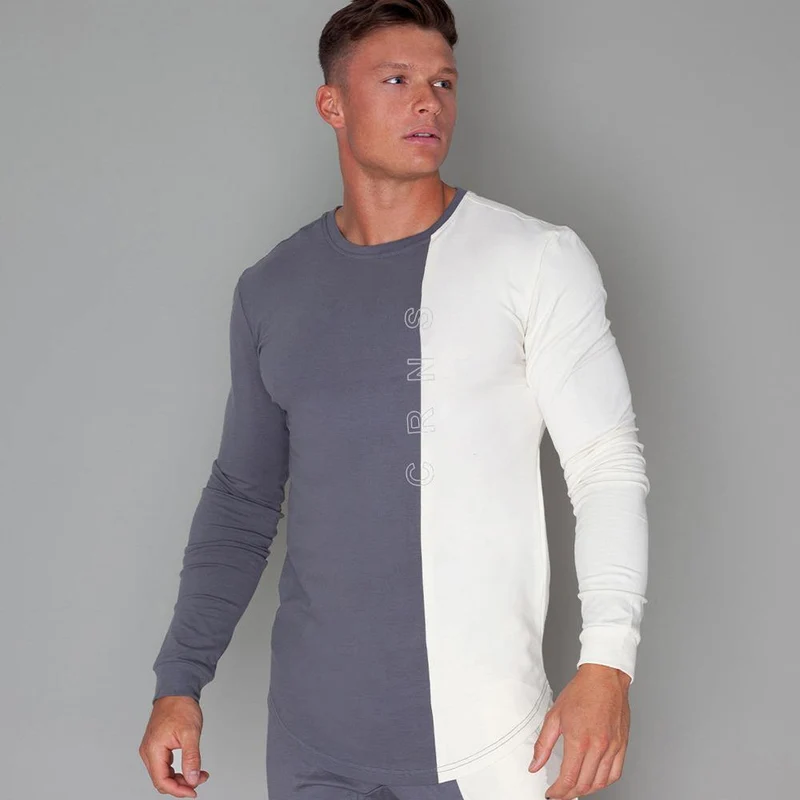 Mode Patchwork T-shirt Männer Beiläufige Dünne Langarm T Shirt Turnhallen Fitness Workout Sportliche T Tops Herbst Neue Männliche Marke bekleidung