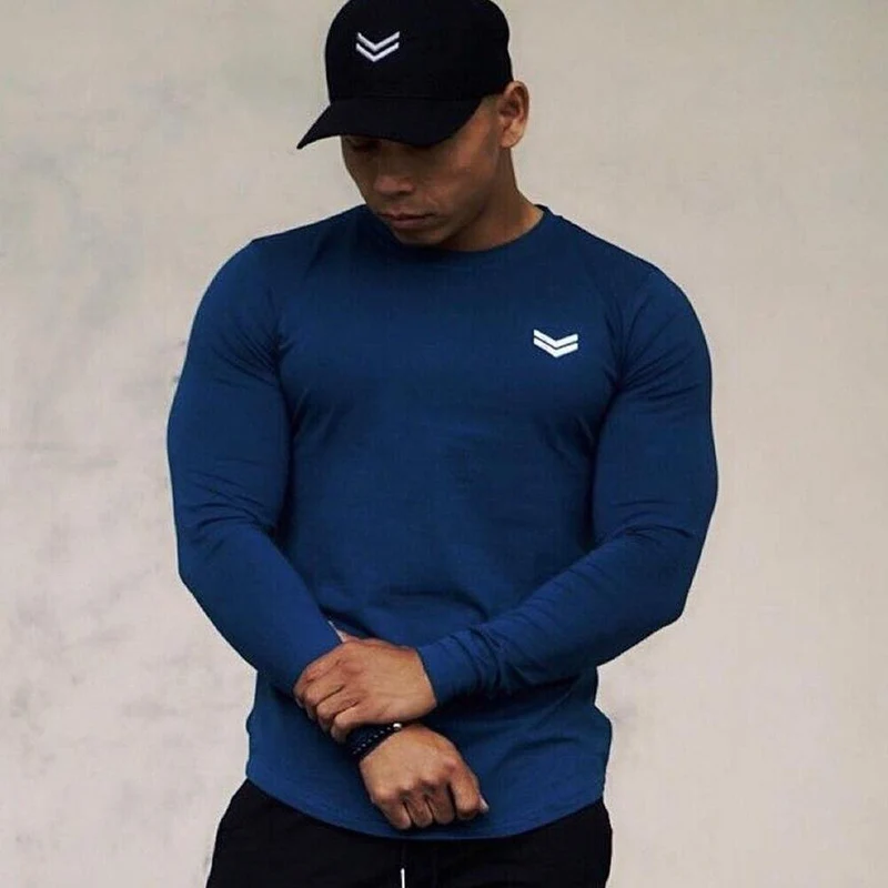 Fitness Sportlich Langarm T-Shirt Männer Turnhallen Bodybuilding Workout Skinny Baumwolle T-Shirt Herbst New Male Casual Tee Tops Kleidung