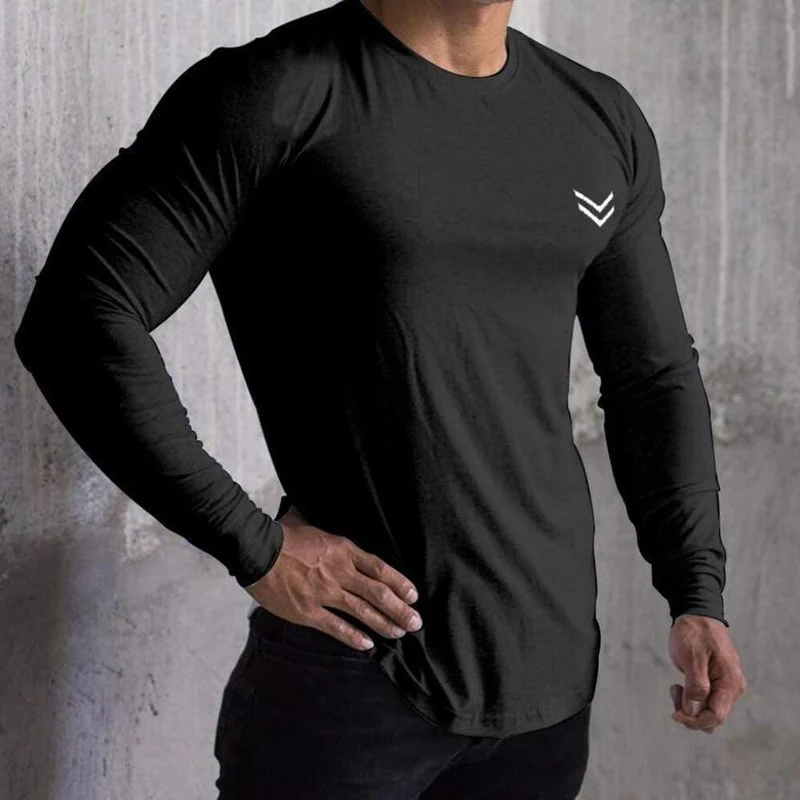 Fitness Sportlich Langarm T-Shirt Männer Turnhallen Bodybuilding Workout Skinny Baumwolle T-Shirt Herbst New Male Casual Tee Tops Kleidung