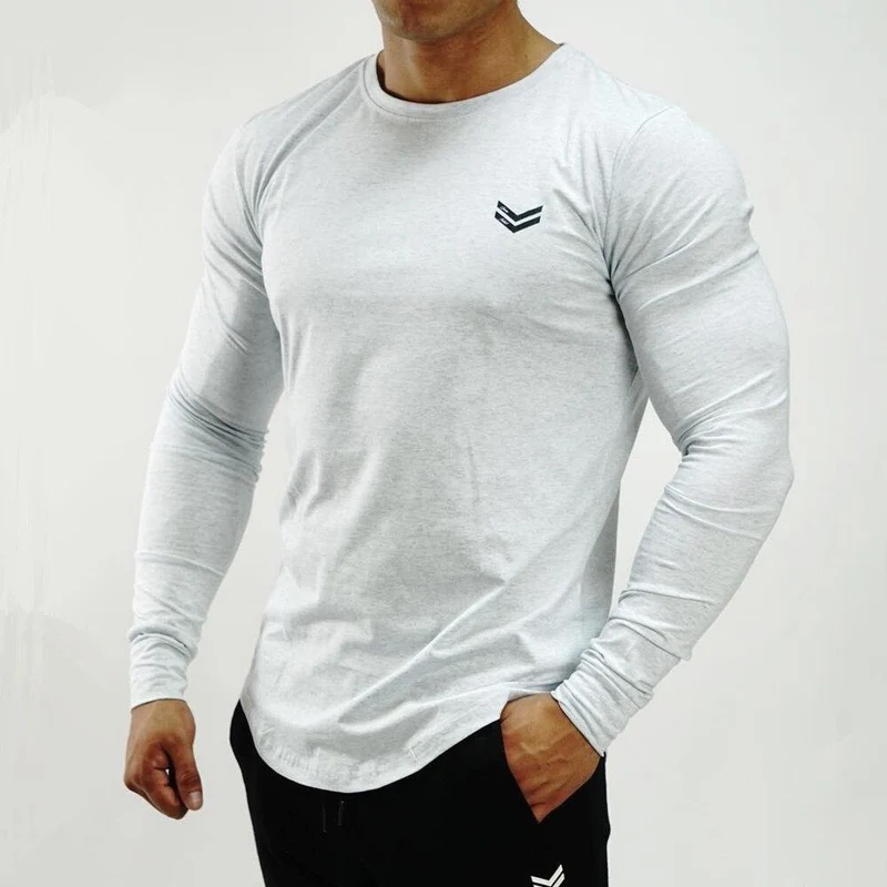 Fitness Sportlich Langarm T-Shirt Männer Turnhallen Bodybuilding Workout Skinny Baumwolle T-Shirt Herbst New Male Casual Tee Tops Kleidung