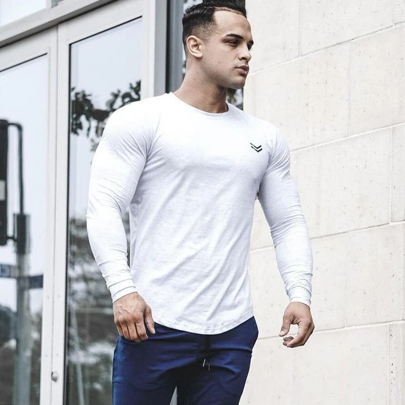 Fitness Sportlich Langarm T-Shirt Männer Turnhallen Workout Skinny Baumwolle T-Shirt Herbst New Male Casual T-Shirts Jogger Brand Kleidung