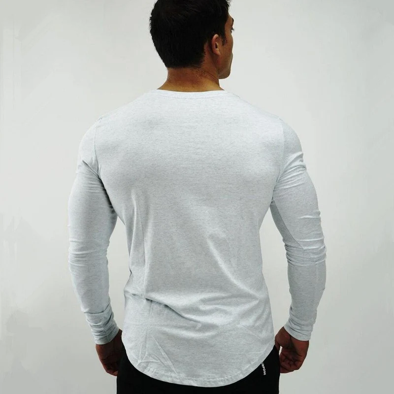 Fitness Sportlich Langarm T-Shirt Männer Turnhallen Workout Skinny Baumwolle T-Shirt Herbst New Male Casual T-Shirts Jogger Brand Kleidung