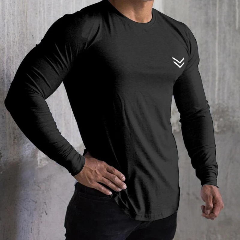 Fitness Sportlich Langarm T-Shirt Männer Turnhallen Workout Skinny Baumwolle T-Shirt Herbst New Male Casual T-Shirts Jogger Brand Kleidung