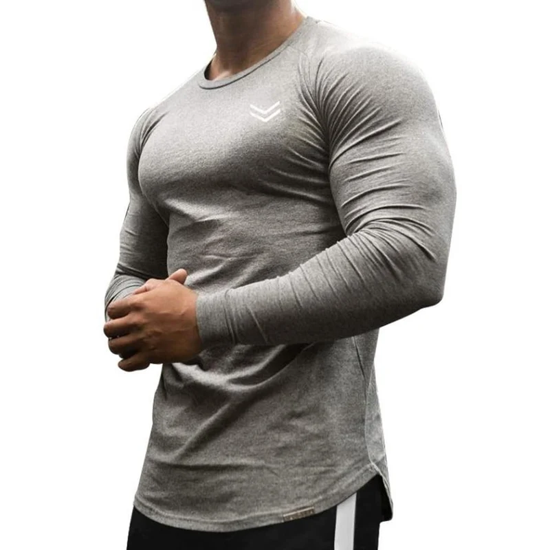 Fitness Sportlich Langarm T-Shirt Männer Turnhallen Workout Skinny Baumwolle T-Shirt Herbst New Male Casual T-Shirts Jogger Brand Kleidung