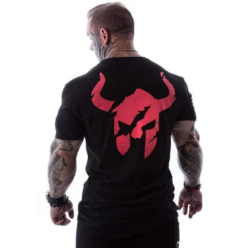 Männer Fitnessstudio Fitness Bodybuilding T-Shirt Kurzarm Bedrucktes Baumwoll-T-Shirt Lässige Mode Schwarz T-Shirts Crossfit Markenkleidung