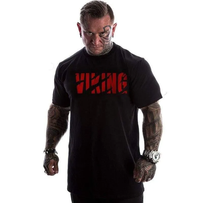 Männer Fitnessstudio Fitness Bodybuilding T-Shirt Kurzarm Bedrucktes Baumwoll-T-Shirt Lässige Mode Schwarz T-Shirts Crossfit Markenkleidung
