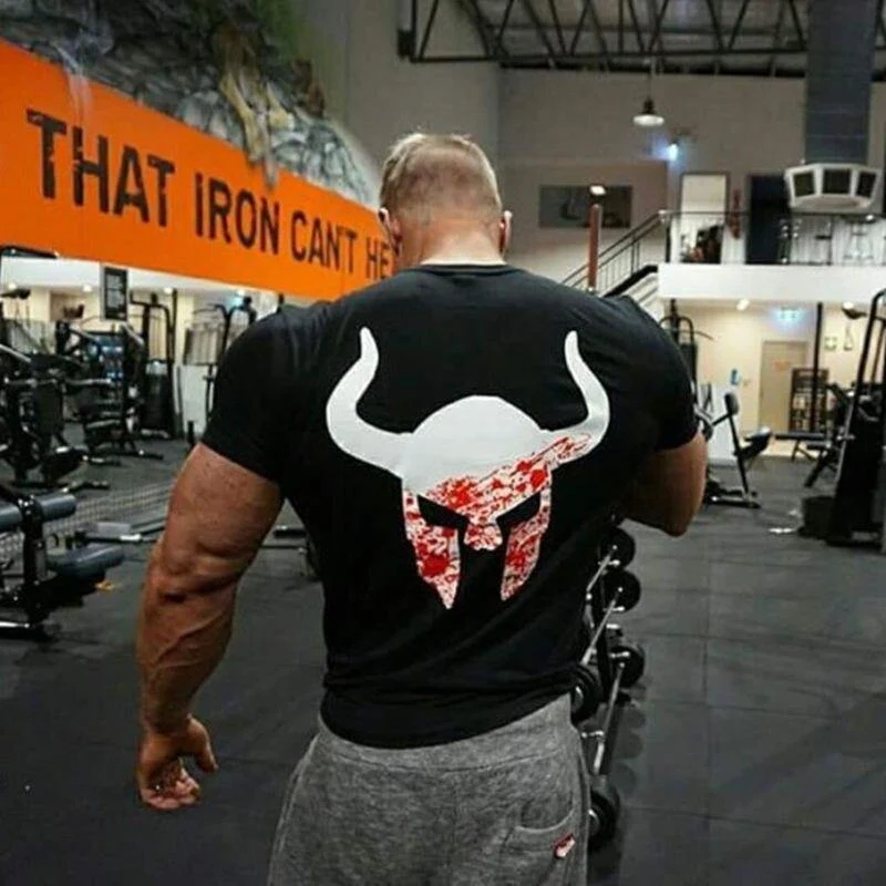 Männer Fitnessstudio Fitness Bodybuilding T-Shirt Kurzarm Bedrucktes Baumwoll-T-Shirt Lässige Mode Schwarz T-Shirts Crossfit Markenkleidung