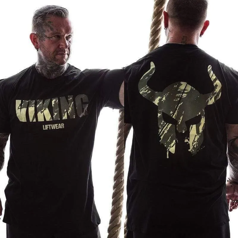 Männer Fitnessstudio Fitness Bodybuilding T-Shirt Kurzarm Bedrucktes Baumwoll-T-Shirt Lässige Mode Schwarz T-Shirts Crossfit Markenkleidung