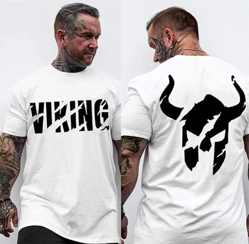 Männer Fitnessstudio Fitness Bodybuilding T-Shirt Kurzarm Bedrucktes Baumwoll-T-Shirt Lässige Mode Schwarz T-Shirts Crossfit Markenkleidung