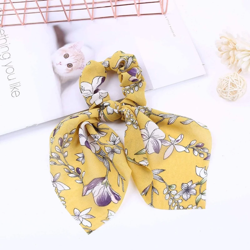 Chiffon Bänder Haarband Elastisches Haarseil Haargummi Floral Scrunchie Frauen Pferdeschwanzhalter Gummi Stirnbänder Zubehör