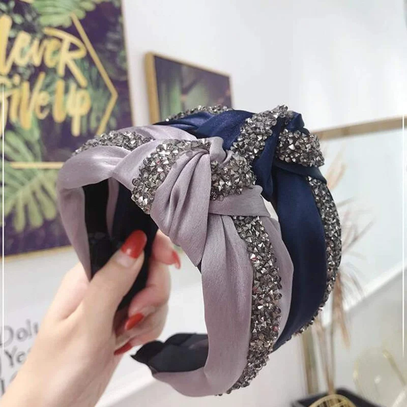 Strass Haarband Frauen Feste Breite Seite Stirnband Mittleren Knoten Turban Mädchen Herbst Winter Haar Zubehör Kopfbedeckung